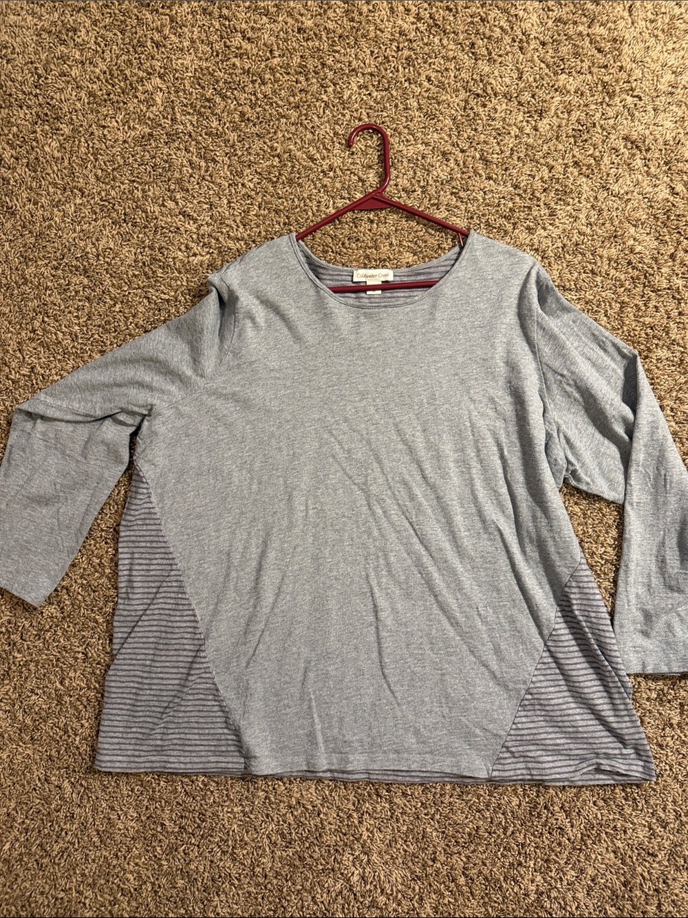 Coldwater Creek Heather Gray Long Sleeve Tee with Striped Side Panels